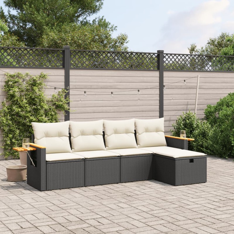 vidaXL 5-tlg. Garten-Sofagarnitur mit Kissen Schwarz Poly Rattan vidaXL 5-tlg. Garten-Sofagarnitur mit Kissen Schwarz Poly Rattan
