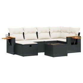vidaXL 7-tlg. Garten-Sofagarnitur mit Kissen Schwarz Poly Rattan