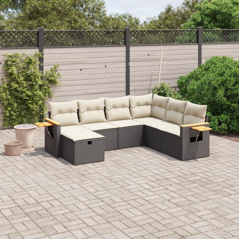 vidaXL 7-tlg. Garten-Sofagarnitur mit Kissen Schwarz Poly Rattan vidaXL 7-tlg. Garten-Sofagarnitur mit Kissen Schwarz Poly Rattan