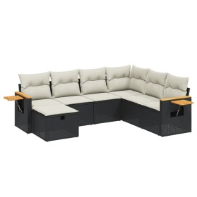 vidaXL 7-tlg. Garten-Sofagarnitur mit Kissen Schwarz Poly Rattan