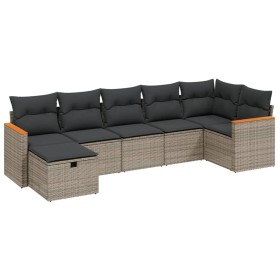 vidaXL 7-tlg. Garten-Sofagarnitur mit Kissen Grau Poly Rattan