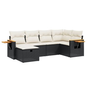 vidaXL 6-tlg. Garten-Sofagarnitur mit Kissen Schwarz Poly Rattan