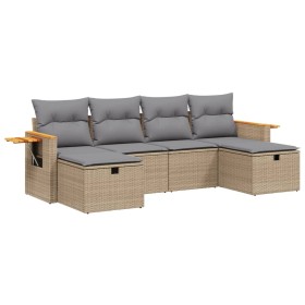 vidaXL 6-tlg. Garten-Sofagarnitur mit Kissen Beige Poly Rattan
