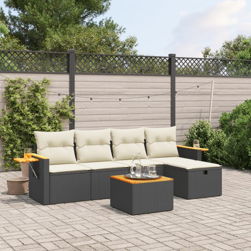 vidaXL 6-tlg. Garten-Sofagarnitur mit Kissen Schwarz Poly Rattan vidaXL 6-tlg. Garten-Sofagarnitur mit Kissen Schwarz Poly Rattan