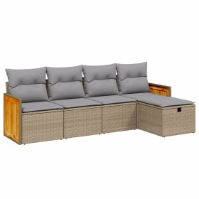 vidaXL 5-tlg. Garten-Sofagarnitur mit Kissen Beige Poly Rattan
