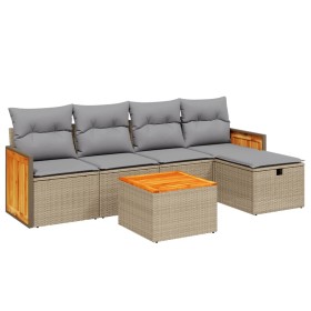 vidaXL 6-tlg. Garten-Sofagarnitur mit Kissen Beige Poly Rattan