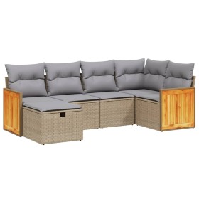 vidaXL 6-tlg. Garten-Sofagarnitur mit Kissen Beige Poly Rattan