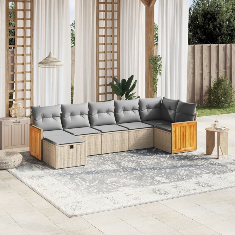 vidaXL 7-tlg. Garten-Sofagarnitur mit Kissen Beige Poly Rattan vidaXL 7-tlg. Garten-Sofagarnitur mit Kissen Beige Poly Rattan