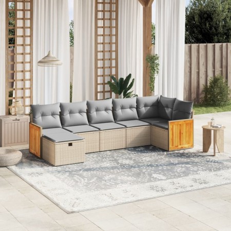 vidaXL 7-tlg. Garten-Sofagarnitur mit Kissen Beige Poly Rattan