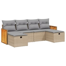 vidaXL 6-tlg. Garten-Sofagarnitur mit Kissen Beige Poly Rattan
