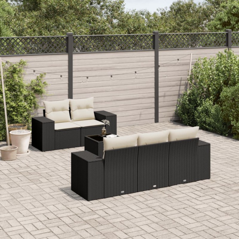 vidaXL 6-tlg. Garten-Sofagarnitur mit Kissen Schwarz Poly Rattan vidaXL 6-tlg. Garten-Sofagarnitur mit Kissen Schwarz Poly Rattan