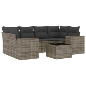 vidaXL 7-tlg. Garten-Sofagarnitur mit Kissen Grau Poly Rattan