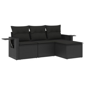 vidaXL 4-tlg. Garten-Sofagarnitur mit Kissen Schwarz Poly Rattan