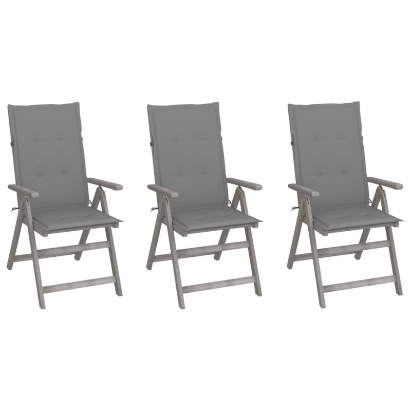 vidaXL Verstellbare Gartenstühle 3 Stk. mit Auflagen Massivholz Akazie vidaXL Verstellbare Gartenstühle 3 Stk. mit Auflagen Massivholz Akazie