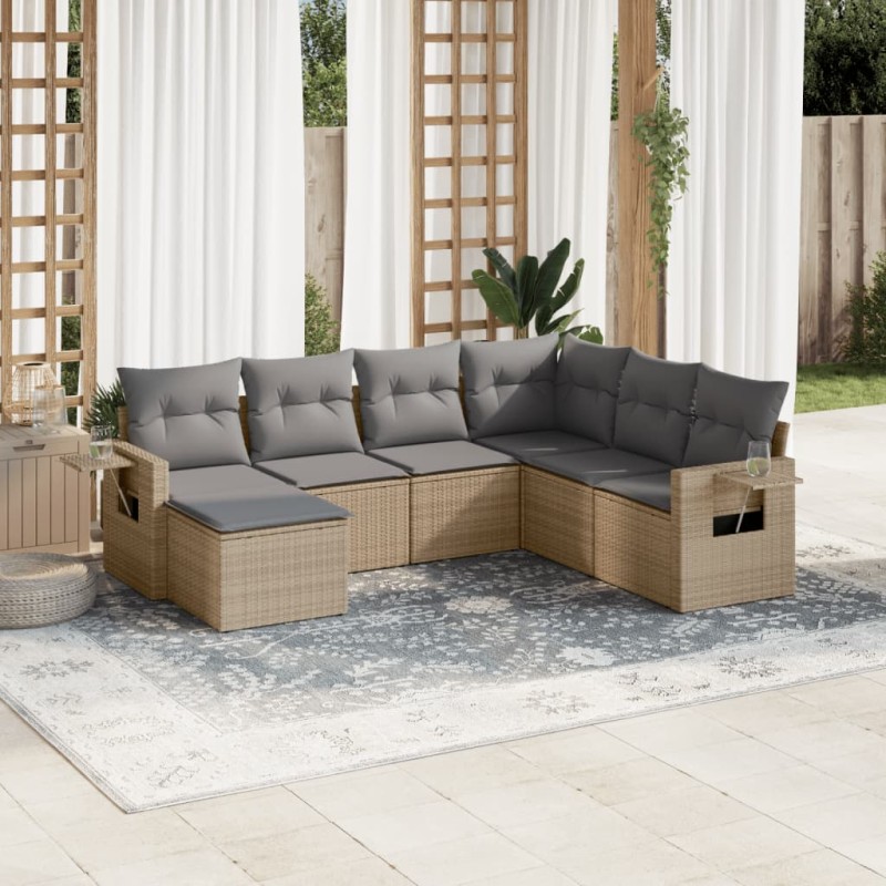 vidaXL 7-tlg. Garten-Sofagarnitur mit Kissen Beige Poly Rattan vidaXL 7-tlg. Garten-Sofagarnitur mit Kissen Beige Poly Rattan