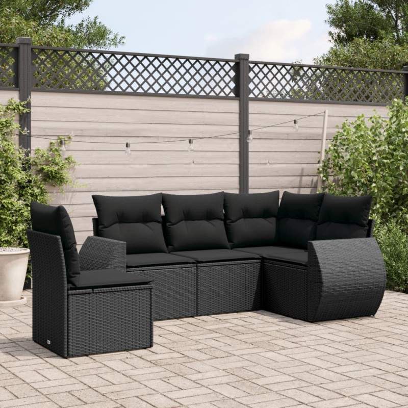 vidaXL 5-tlg. Garten-Sofagarnitur mit Kissen Schwarz Poly Rattan vidaXL 5-tlg. Garten-Sofagarnitur mit Kissen Schwarz Poly Rattan