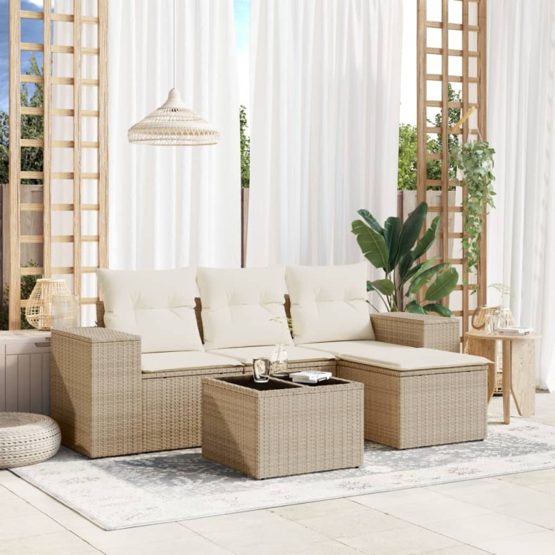 vidaXL 5-tlg. Garten-Sofagarnitur mit Kissen Beige Poly Rattan vidaXL 5-tlg. Garten-Sofagarnitur mit Kissen Beige Poly Rattan
