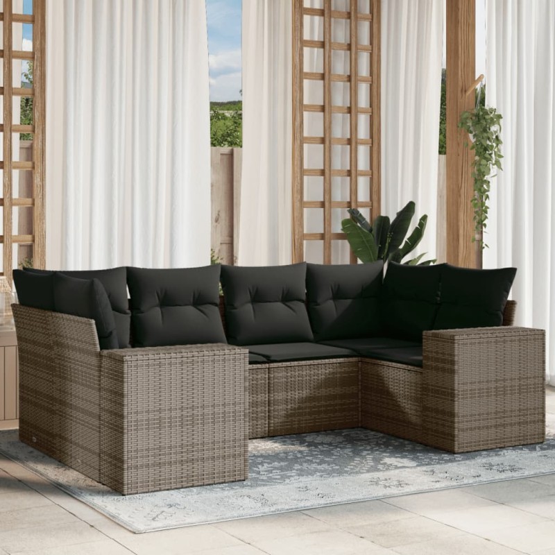 vidaXL 6-tlg. Garten-Sofagarnitur mit Kissen Grau Poly Rattan vidaXL 6-tlg. Garten-Sofagarnitur mit Kissen Grau Poly Rattan