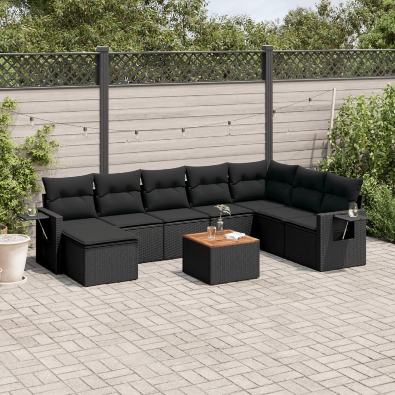 vidaXL 9-tlg. Garten-Sofagarnitur mit Kissen Schwarz Poly Rattan vidaXL 9-tlg. Garten-Sofagarnitur mit Kissen Schwarz Poly Rattan