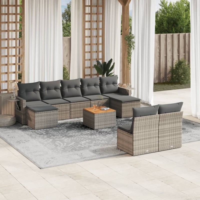 vidaXL 10-tlg. Garten-Sofagarnitur mit Kissen Grau Poly Rattan vidaXL 10-tlg. Garten-Sofagarnitur mit Kissen Grau Poly Rattan