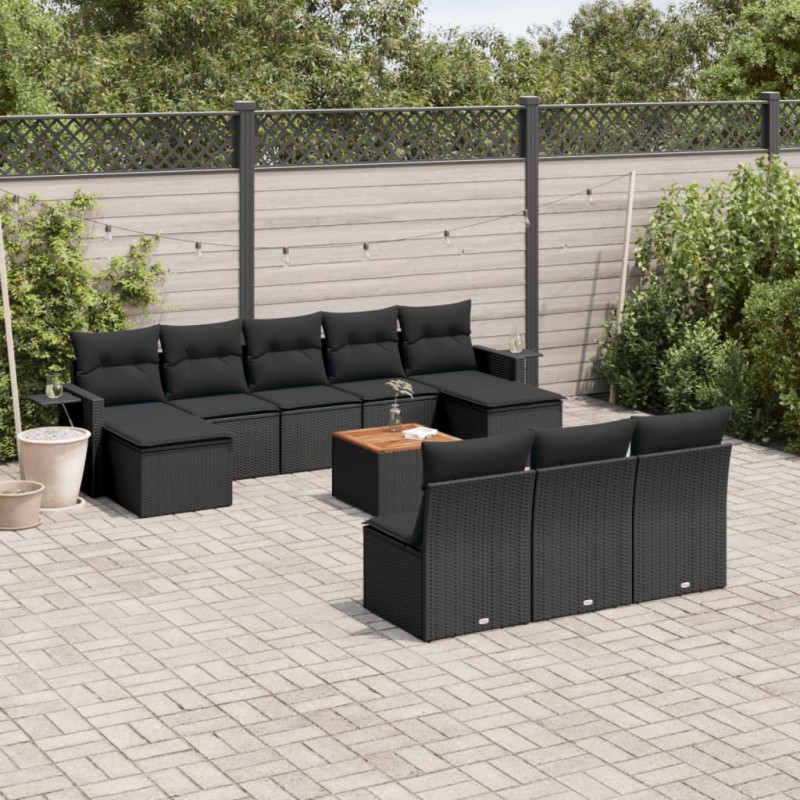 vidaXL 11-tlg. Garten-Sofagarnitur mit Kissen Schwarz Poly Rattan vidaXL 11-tlg. Garten-Sofagarnitur mit Kissen Schwarz Poly Rattan