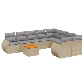 vidaXL 9-tlg. Garten-Sofagarnitur mit Kissen Beige Poly Rattan