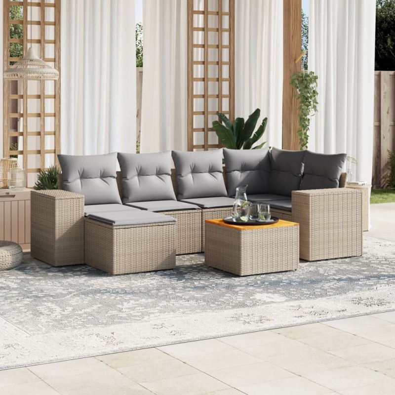 vidaXL 7-tlg. Garten-Sofagarnitur mit Kissen Beige Poly Rattan vidaXL 7-tlg. Garten-Sofagarnitur mit Kissen Beige Poly Rattan