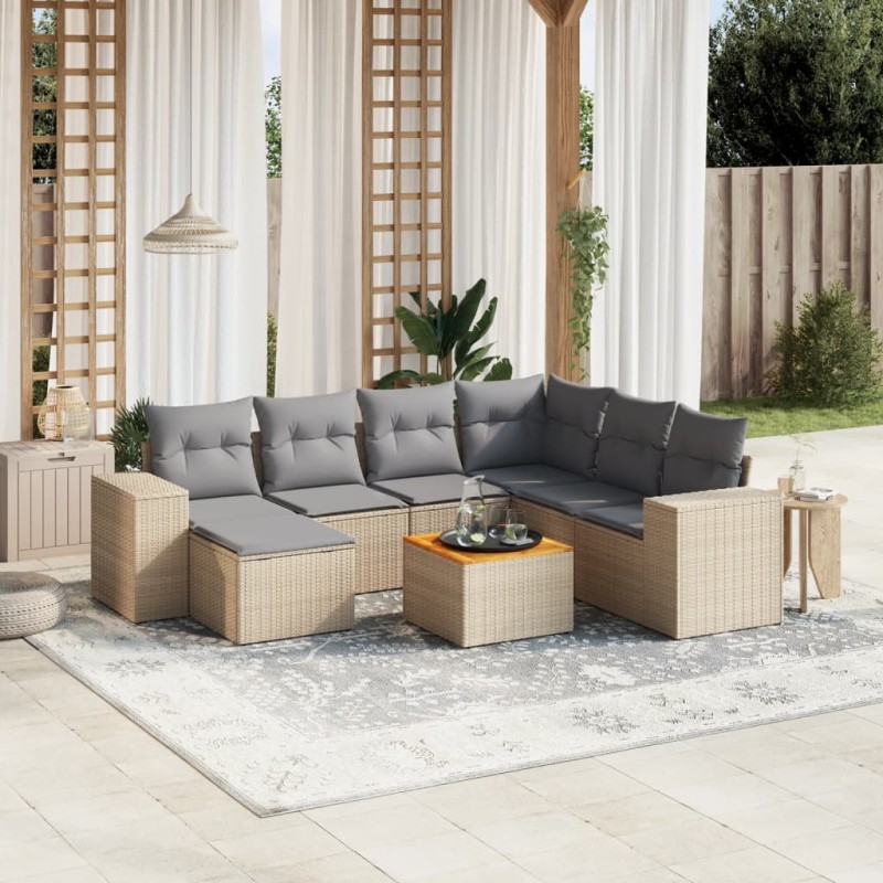 vidaXL 8-tlg. Garten-Sofagarnitur mit Kissen Beige Poly Rattan vidaXL 8-tlg. Garten-Sofagarnitur mit Kissen Beige Poly Rattan