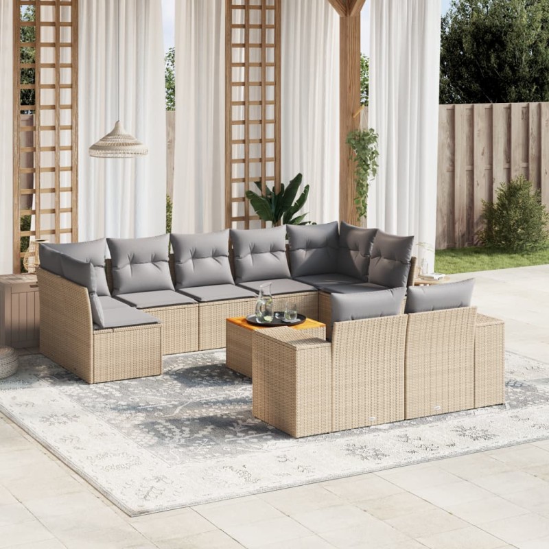 vidaXL 10-tlg. Garten-Sofagarnitur mit Kissen Beige Poly Rattan vidaXL 10-tlg. Garten-Sofagarnitur mit Kissen Beige Poly Rattan