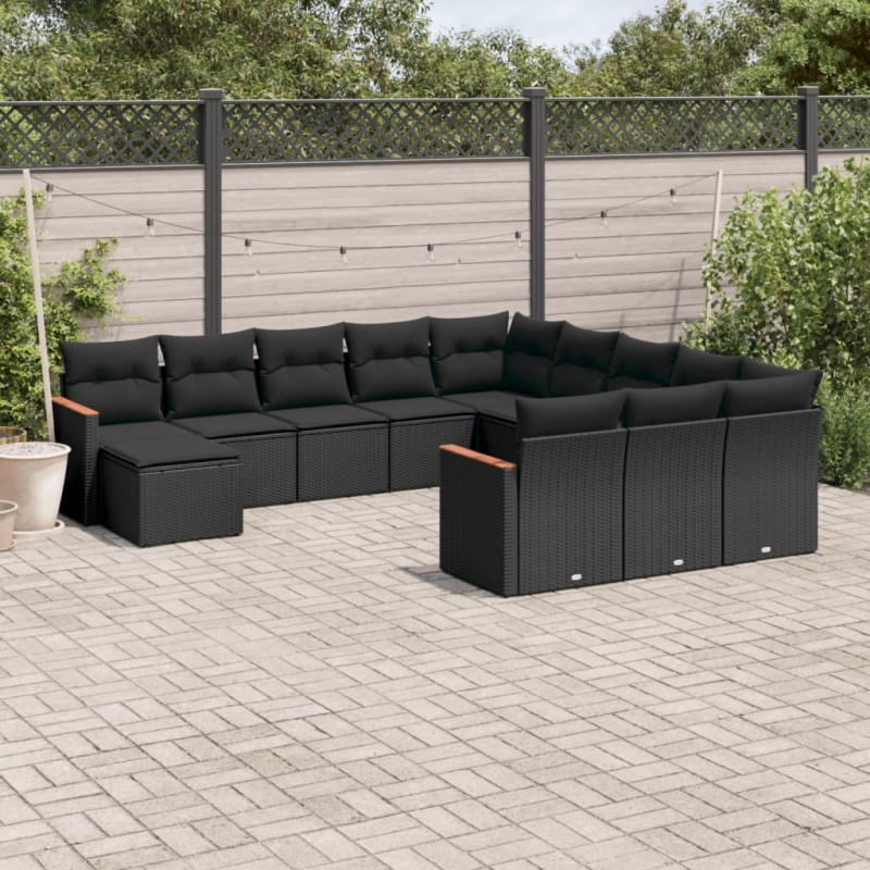 vidaXL 12-tlg. Garten-Sofagarnitur mit Kissen Schwarz Poly Rattan vidaXL 12-tlg. Garten-Sofagarnitur mit Kissen Schwarz Poly Rattan