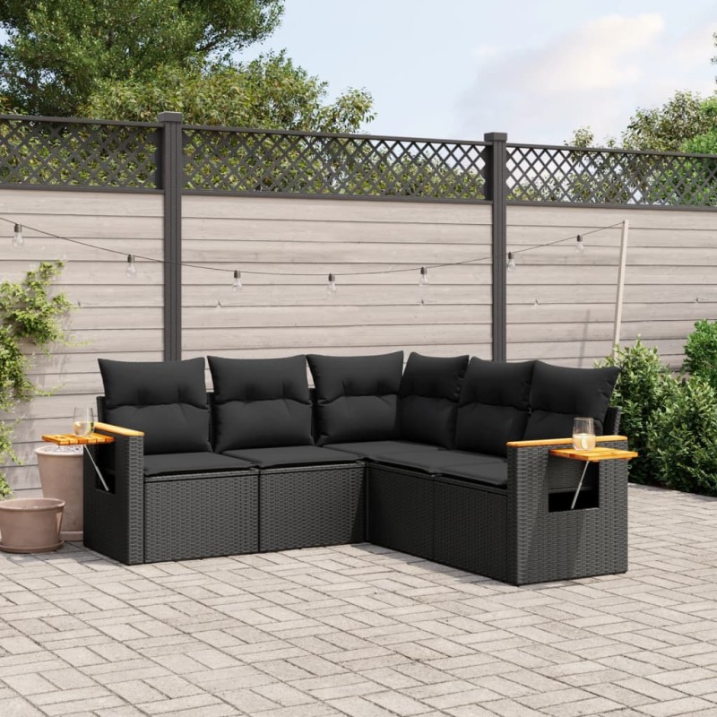 vidaXL 5-tlg. Garten-Sofagarnitur mit Kissen Schwarz Poly Rattan vidaXL 5-tlg. Garten-Sofagarnitur mit Kissen Schwarz Poly Rattan
