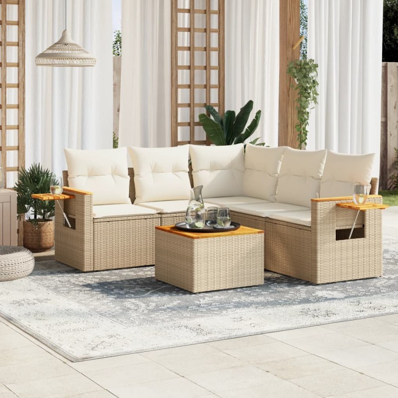 vidaXL 6-tlg. Garten-Sofagarnitur mit Kissen Beige Poly Rattan vidaXL 6-tlg. Garten-Sofagarnitur mit Kissen Beige Poly Rattan