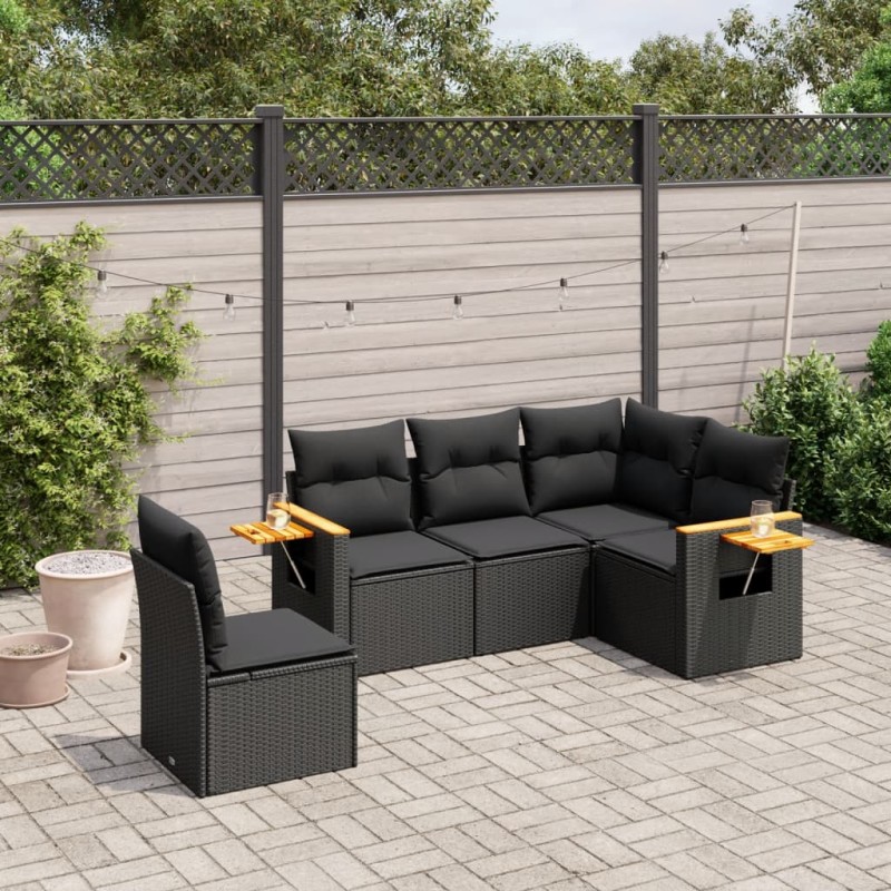 vidaXL 5-tlg. Garten-Sofagarnitur mit Kissen Schwarz Poly Rattan vidaXL 5-tlg. Garten-Sofagarnitur mit Kissen Schwarz Poly Rattan