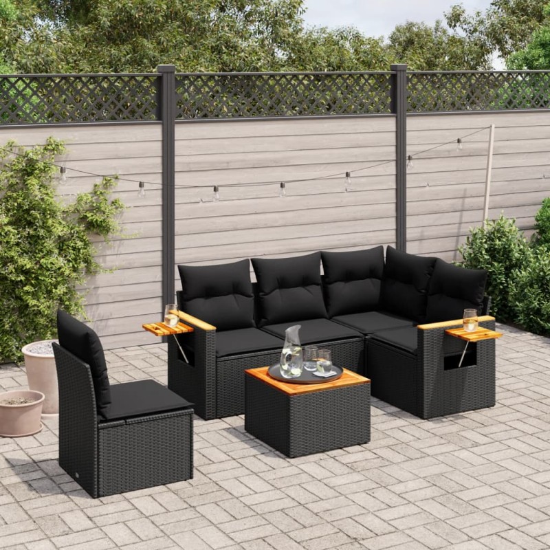 vidaXL 6-tlg. Garten-Sofagarnitur mit Kissen Schwarz Poly Rattan vidaXL 6-tlg. Garten-Sofagarnitur mit Kissen Schwarz Poly Rattan