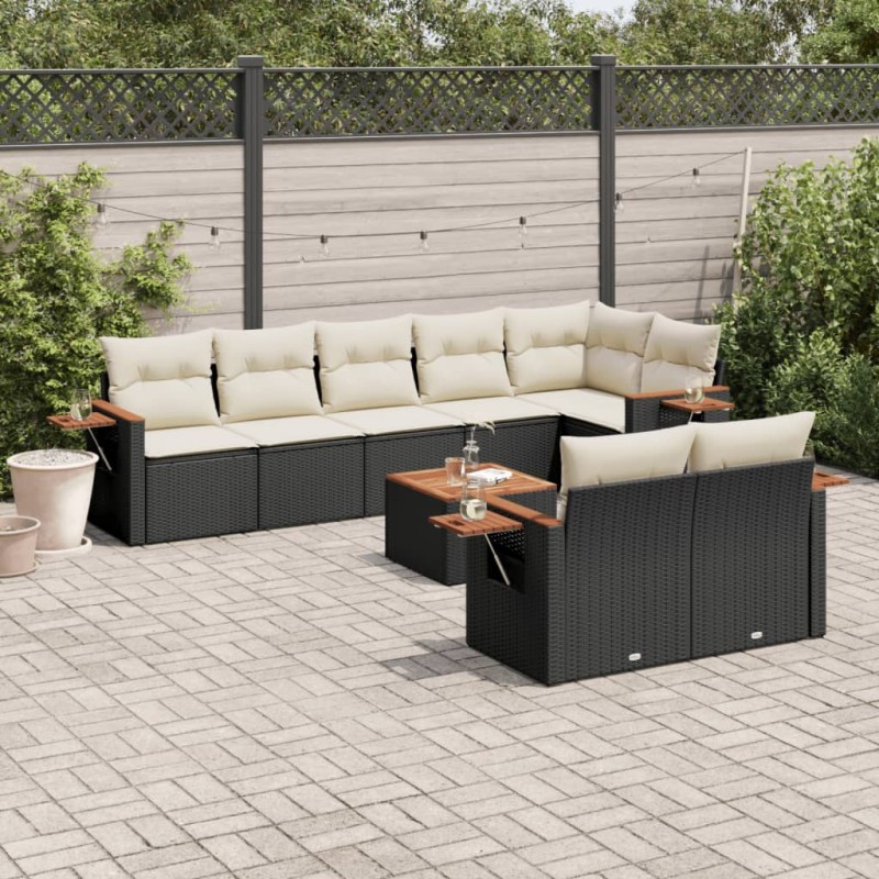 vidaXL 9-tlg. Garten-Sofagarnitur mit Kissen Schwarz Poly Rattan vidaXL 9-tlg. Garten-Sofagarnitur mit Kissen Schwarz Poly Rattan