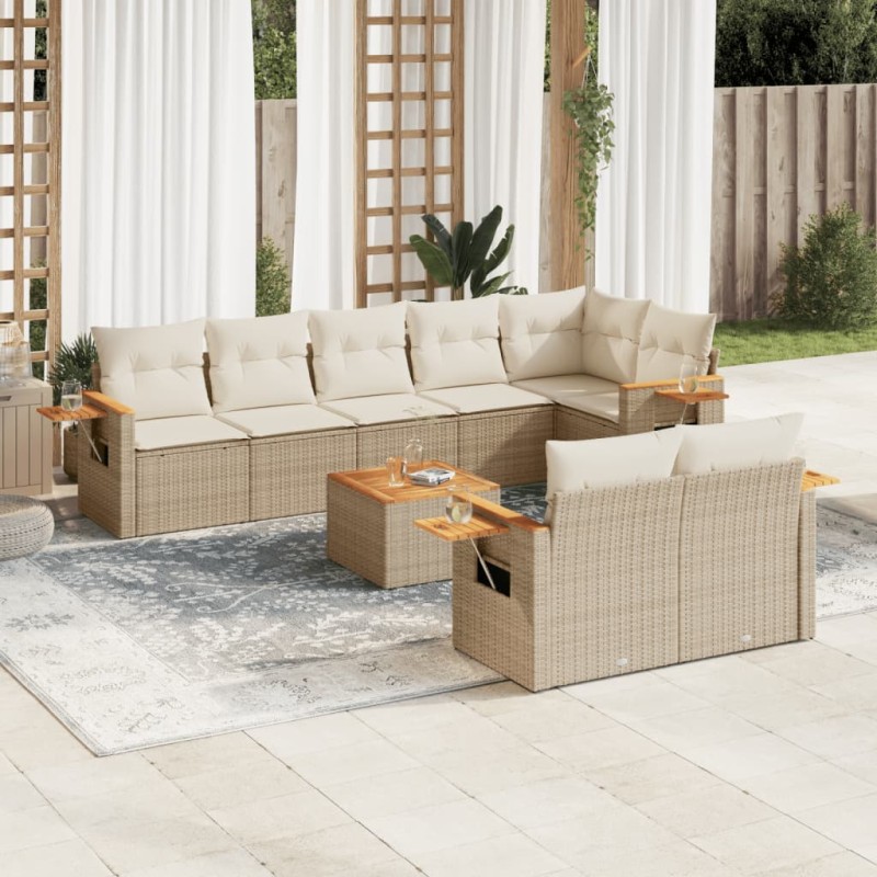 vidaXL 9-tlg. Garten-Sofagarnitur mit Kissen Beige Poly Rattan vidaXL 9-tlg. Garten-Sofagarnitur mit Kissen Beige Poly Rattan