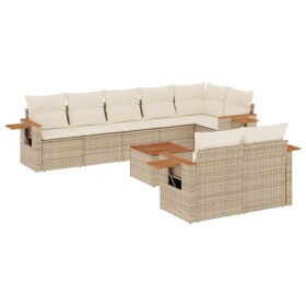 vidaXL 9-tlg. Garten-Sofagarnitur mit Kissen Beige Poly Rattan