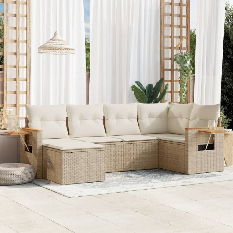 vidaXL 6-tlg. Garten-Sofagarnitur mit Kissen Beige Poly Rattan vidaXL 6-tlg. Garten-Sofagarnitur mit Kissen Beige Poly Rattan