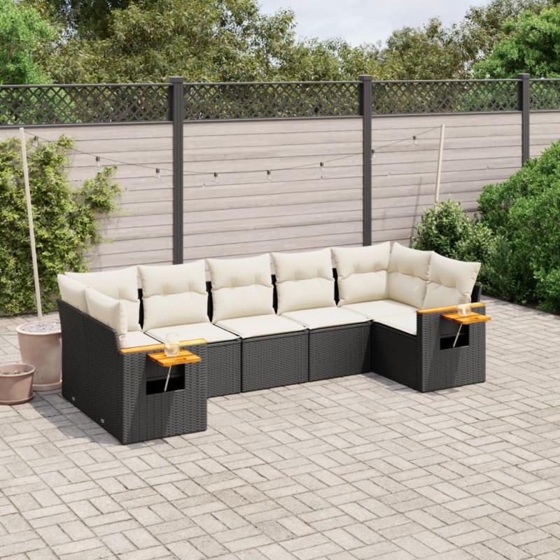 vidaXL 7-tlg. Garten-Sofagarnitur mit Kissen Schwarz Poly Rattan vidaXL 7-tlg. Garten-Sofagarnitur mit Kissen Schwarz Poly Rattan