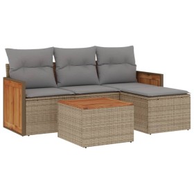 vidaXL 5-tlg. Garten-Sofagarnitur mit Kissen Beige Poly Rattan
