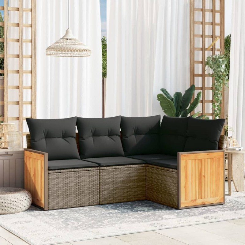 vidaXL 4-tlg. Garten-Sofagarnitur mit Kissen Grau Poly Rattan vidaXL 4-tlg. Garten-Sofagarnitur mit Kissen Grau Poly Rattan