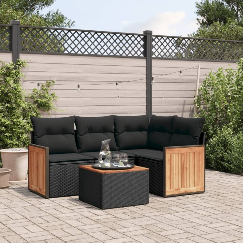 vidaXL 5-tlg. Garten-Sofagarnitur mit Kissen Schwarz Poly Rattan vidaXL 5-tlg. Garten-Sofagarnitur mit Kissen Schwarz Poly Rattan