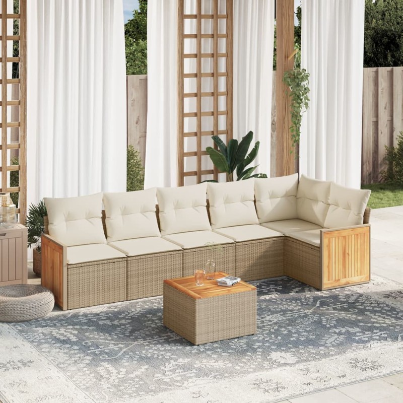 vidaXL 7-tlg. Garten-Sofagarnitur mit Kissen Beige Poly Rattan vidaXL 7-tlg. Garten-Sofagarnitur mit Kissen Beige Poly Rattan
