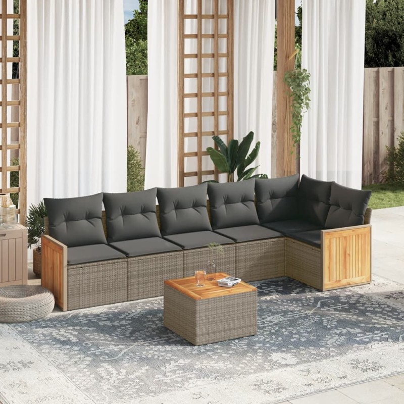vidaXL 7-tlg. Garten-Sofagarnitur mit Kissen Grau Poly Rattan vidaXL 7-tlg. Garten-Sofagarnitur mit Kissen Grau Poly Rattan