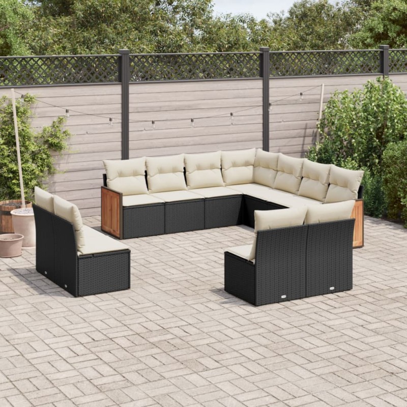 vidaXL 11-tlg. Garten-Sofagarnitur mit Kissen Schwarz Poly Rattan vidaXL 11-tlg. Garten-Sofagarnitur mit Kissen Schwarz Poly Rattan