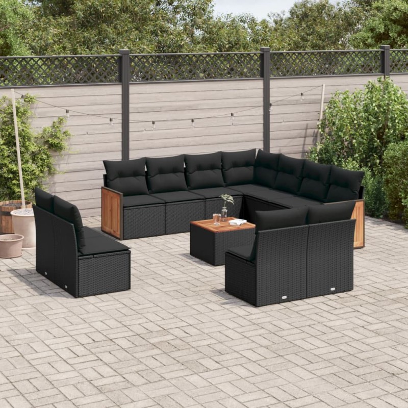 vidaXL 12-tlg. Garten-Sofagarnitur mit Kissen Schwarz Poly Rattan vidaXL 12-tlg. Garten-Sofagarnitur mit Kissen Schwarz Poly Rattan