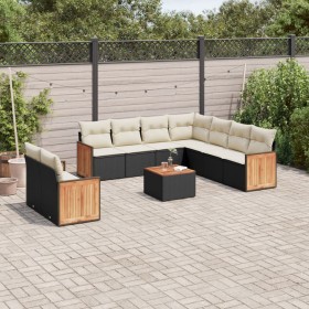 vidaXL 10-tlg. Garten-Sofagarnitur mit Kissen Schwarz Poly Rattan