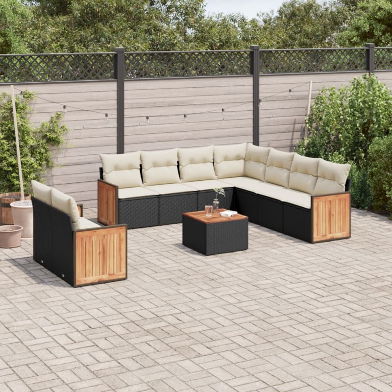 vidaXL 10-tlg. Garten-Sofagarnitur mit Kissen Schwarz Poly Rattan vidaXL 10-tlg. Garten-Sofagarnitur mit Kissen Schwarz Poly Rattan