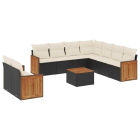vidaXL 10-tlg. Garten-Sofagarnitur mit Kissen Schwarz Poly Rattan