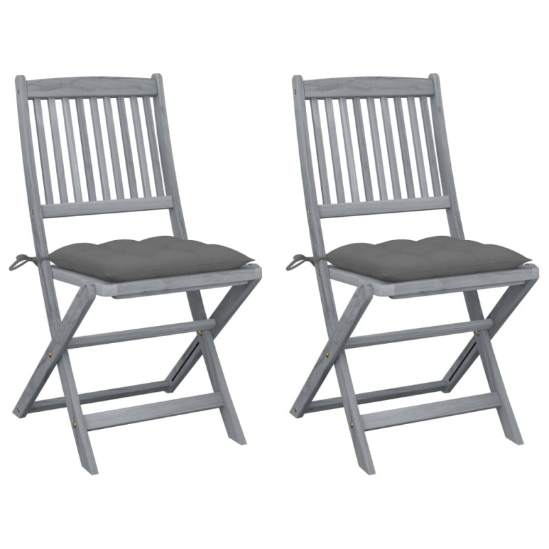vidaXL Klappbare Gartenstühle 2 Stk. mit Kissen Massivholz Akazie vidaXL Klappbare Gartenstühle 2 Stk. mit Kissen Massivholz Akazie